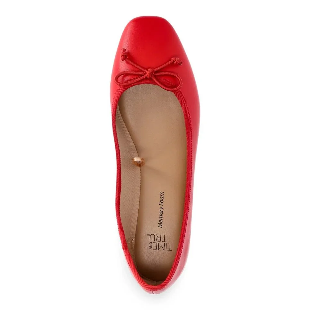 NWOT Time and Tru Classic Red Ballet Flats Bow Detail Women's Size 6 - Picture 3 of 5